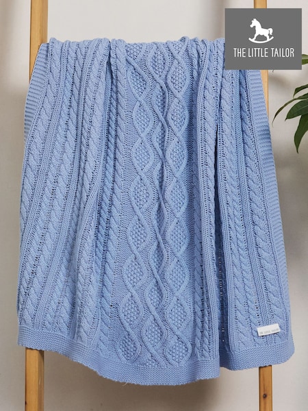 The Little Tailor Baby Blue Fisherman Cable Knitted 100% Cotton Blanket (H19358) | AED210
