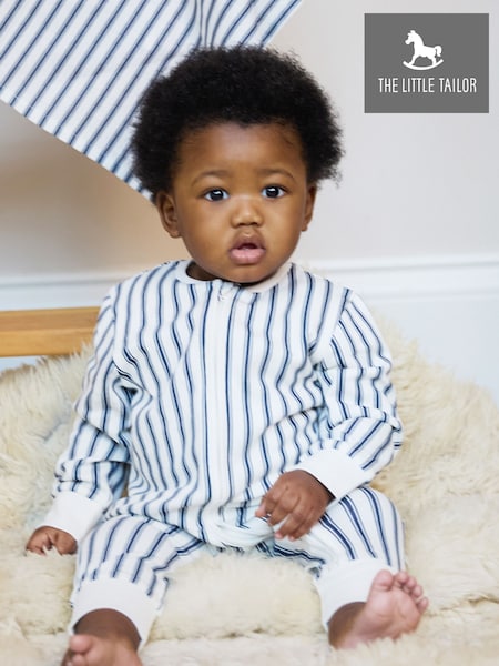 Albastru - Pijama întreagă din bumbac moale cu fermoar frontal The Little Tailor Bebeluși Cream 100%. (H19363) | 156 LEI