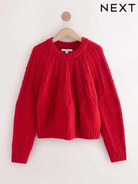 Vermelho cereja - Wool Blend Cable Knit Crew Neck Jumper (H19370) | R$ 315