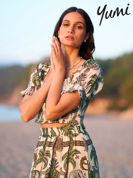 Yumi Green Voile Safari Ruched 100% Cotton Crop Top (H19404) | R$ 395