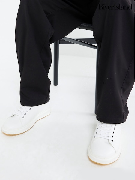 River Island White Lace Up Trainers (H19459) | €66