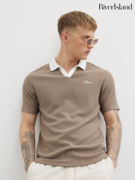 River Island Slim Fit Open Neck Polo Shirt (H19461) | 238 LEI