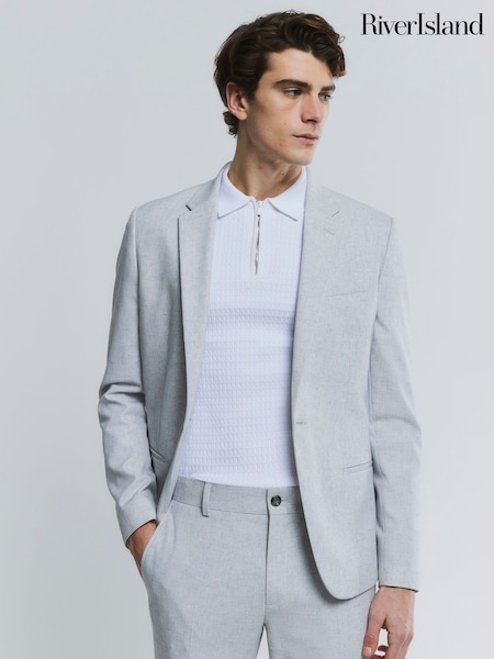 River Island Grey Skinny Textured Suit Jacket (H19466) | €107