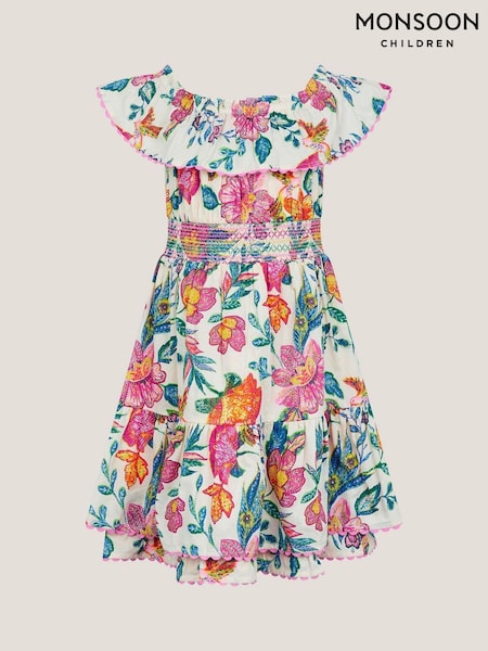 Monsoon Natural Milena Floral Print Bardot Dress (H19480) | ₪161 - ₪181