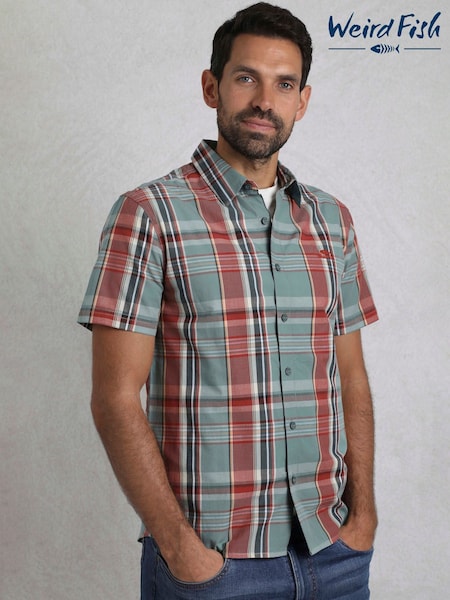 Weird Fish Light Blue Judd Short Sleeve 100% Cotton Check Shirt (H19505) | €50