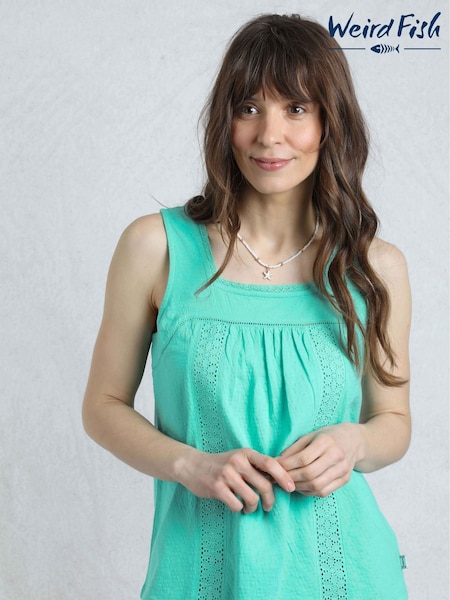 Weird Fish Green Chelle Square Neck Jersey 100% Organic Cotton Vest (H19518) | ₪141