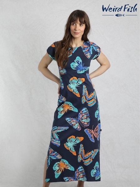 Weird Fish Blue Mirren Printed 100% Cotton Maxi Dress (H19519) | €77