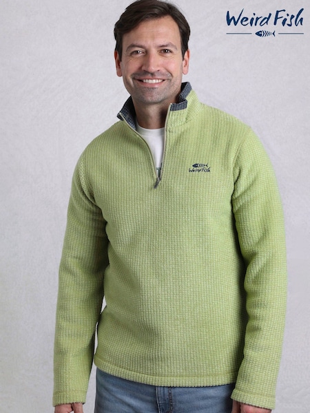 Weird Fish Green Newark 1/4 Zip Grid Fleece (H19538) | €79