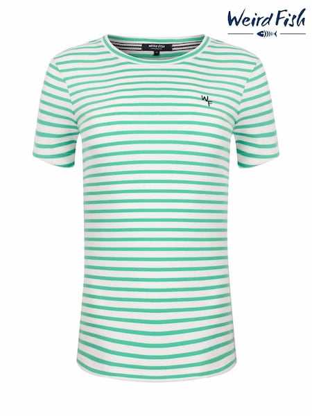 Vihreä - Weird Fish Natalie Striped Round Neck Short Sleeve 100% Organic Cotton Top (H19539) | €47