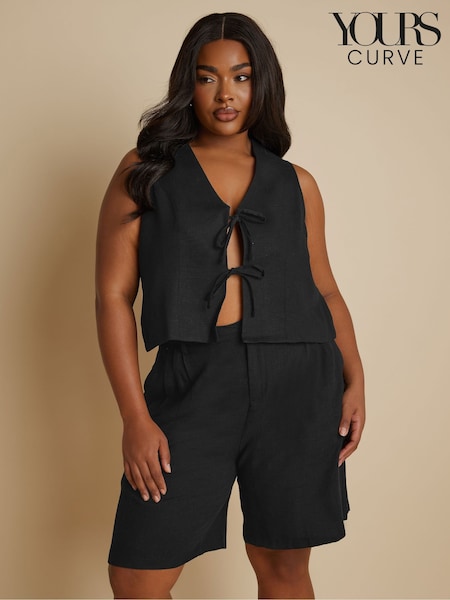 Yours Curve Black Short Tie Up Waistcoat (H19553) | €42
