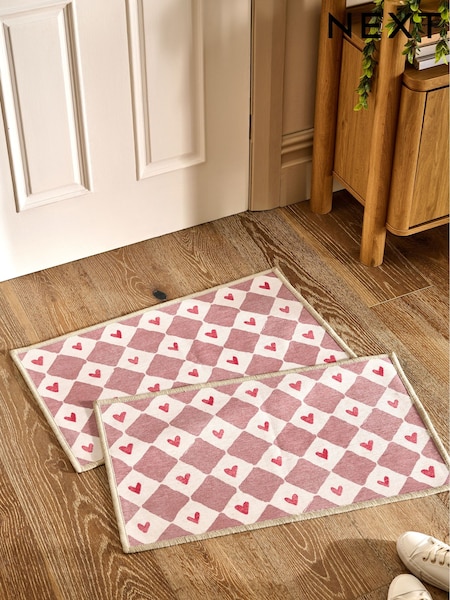 Set of 2 Natural Washable Heart Print Doormats (H19554) | ¥ 2,420 - ¥ 4,150