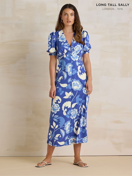 Long Tall Sally Blue Floral Print Tea Midi Dress (H19558) | €61