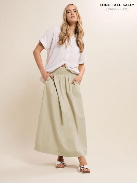 טבעי - Long Tall Sally Shirred Waist 100% Cotton Skirt (H19563) | ‏166‏₪