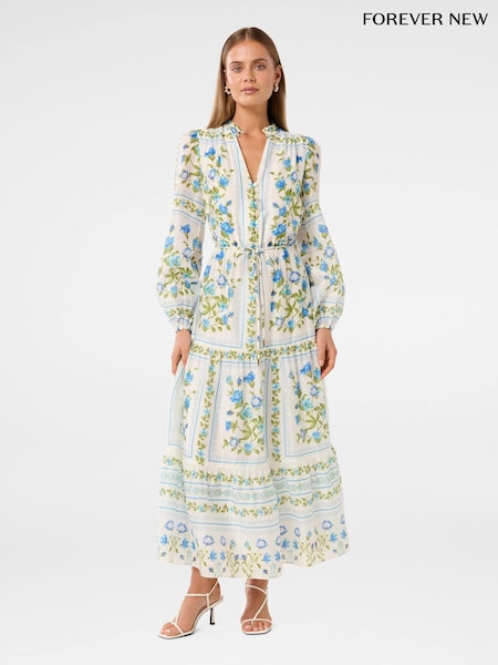 Forever New White Tara Printed Midi Dress (H19592) | €186