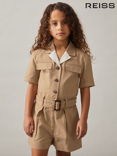 Reiss Camel Trixie Cotton-Lyocell Utility Playsuit (H19607) | €95