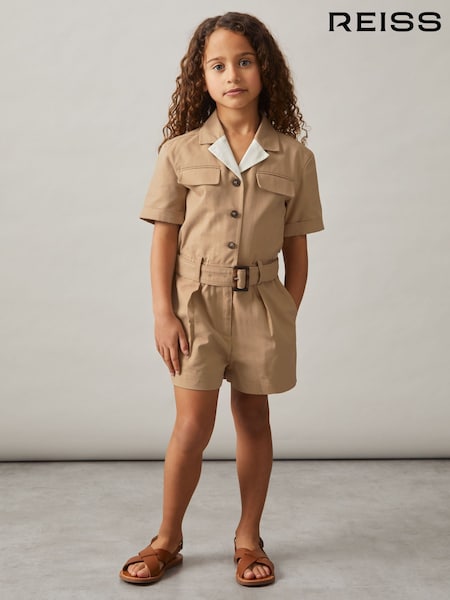 Reiss Camel Trixie Cotton-Lyocell Utility Playsuit (H19626) | €120