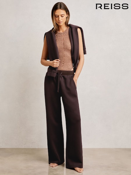 Reiss Plum Laney Petite Wide-Leg Interlock Drawstring Joggers (H19628) | €195