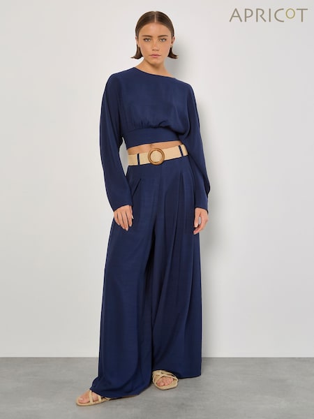 Apricot Blue Cuff Crop Open Back Batwing Top (H19929) | €44