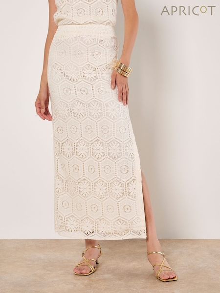 Apricot White Tile Crochet Maxi Skirt (H19932) | €58