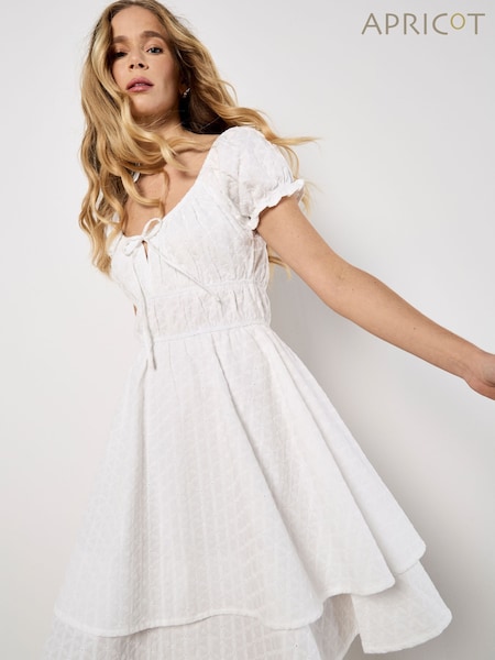 Apricot White Eyelet Embroidered Milkmaid 100% Cotton Dress (H19934) | €59