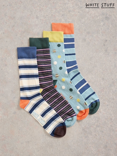 White Stuff Blue Geo Stripe Ankle Socks 4 Pack (H19968) | €28