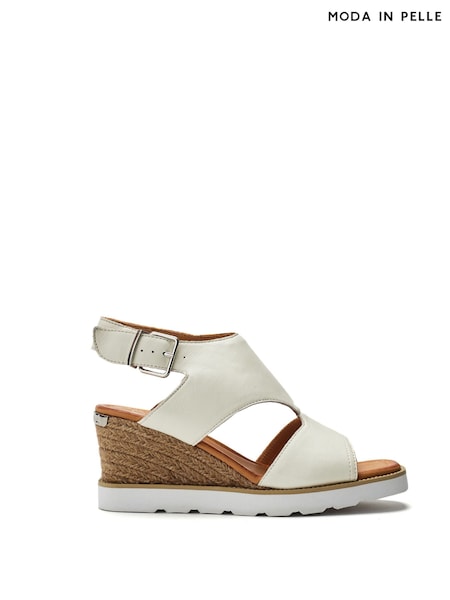Moda in Pelle Mapel High Front Leather Wedge White Sandals (H20065) | €127