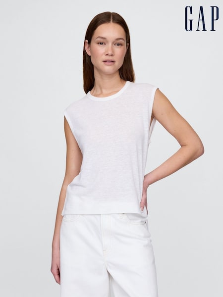 Blanco - Gap Linen-Blend Crew Neck Shell T-Shirt (H20084) | 28 €