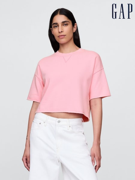 Gap Pink French Terry Cropped Rolled Hem Sweatshirt (H20085) | €34