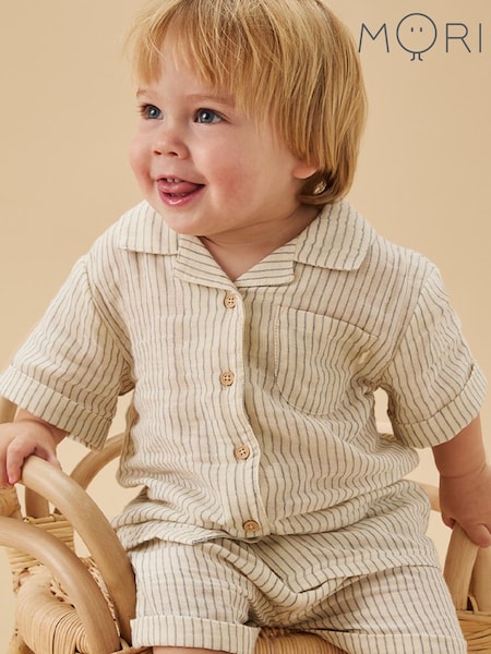 MORI Cream Stripe 100% Cotton Muslin Shirt (H20123) | 1 622 грн - 1 742 грн