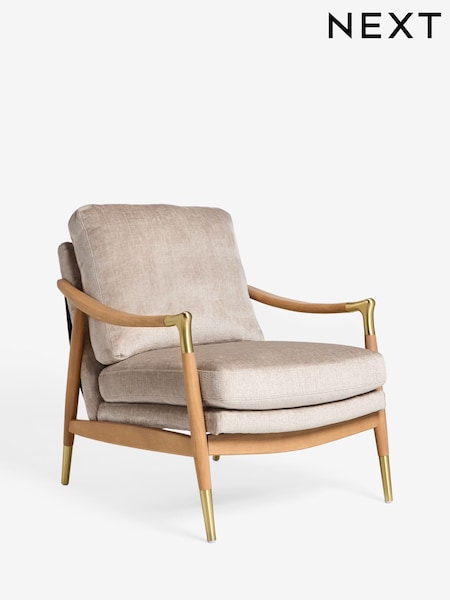Plush Chenille Light Natural Flinton Wooden Accent Chair (H20238) | €520