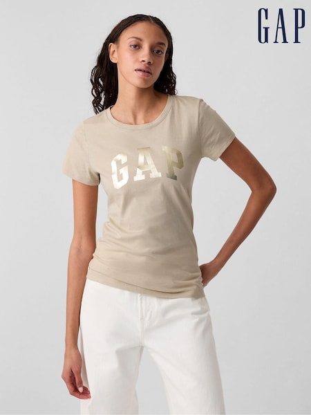 Bej - Tricou cu logo gap și logo Mânecă scurtă Tricou la baza gâtului (H20244) | 104 LEI