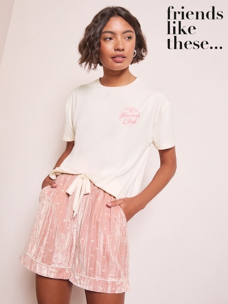 Friends Like These Pink Brunch Club Heart Velvet Shorts Set (H20304) | €33