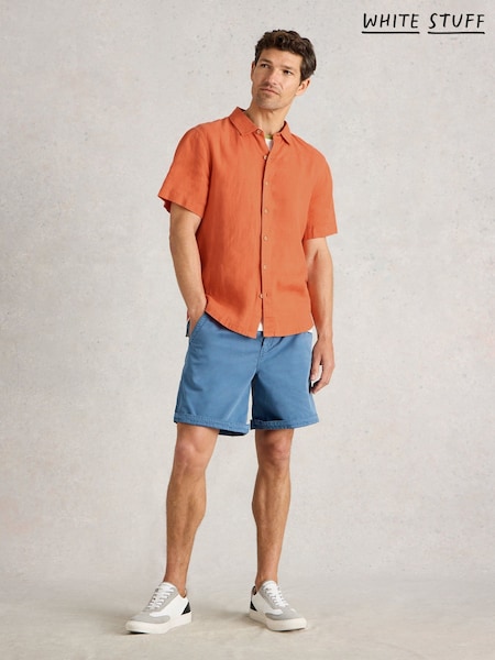 White Stuff Orange Keswick Short Sleeve 100% Linen Shirt (H20318) | €69