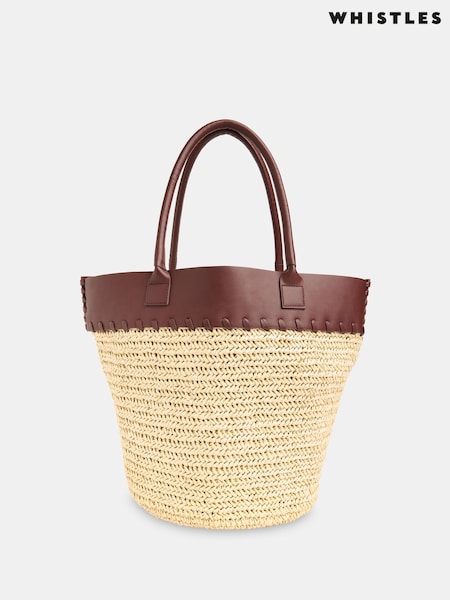 Whistles Nude Ruhi Collar Straw Tote (H20360) | ₪578