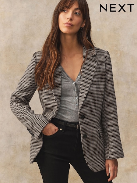 Brown Dogtooth Checked Single Breasted Blazer (H20414) | €90