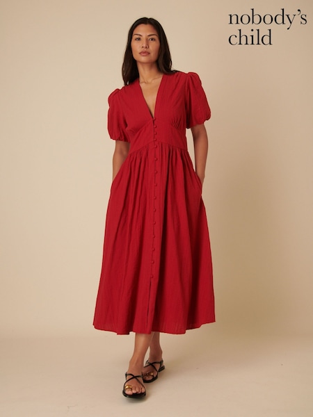 Nobodys Child Red Starlight Midaxi 100% Cotton Dress Plain (H20431) | €108