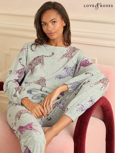Cinza - Love & Roses Jersey Long Sleeve Pyjamas Set (H20444) | R$ 385