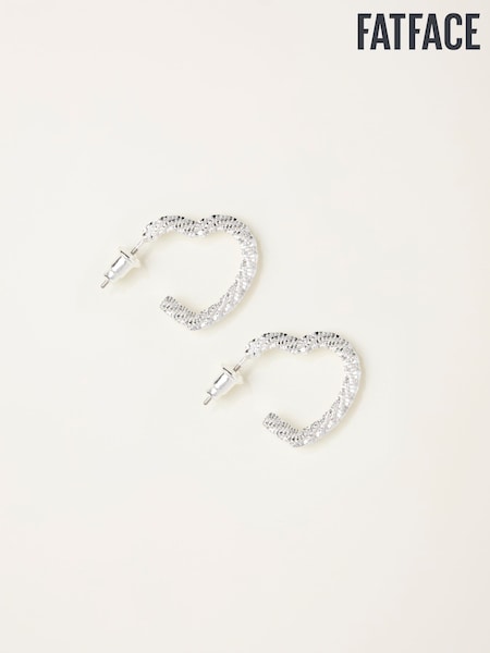 FatFace Silver Tone Heart Hoop Earrings (H20457) | €14