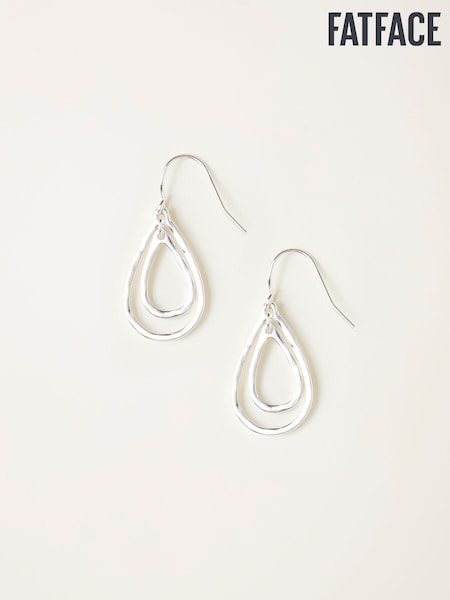 FatFace Silver Tone Double Teardrop Earrings (H20459) | 52 QAR