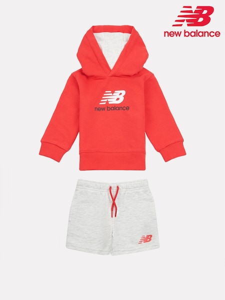 Roșu - Set hanorac și pantaloni scurți din bumbac pentru copii 100% New Balance (H20466) | 410 LEI