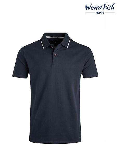 Weird Fish Blue Powell Textured 100% Cotton Polo Shirt (H20494) | €56
