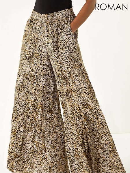 Roman Brown Animal Print Tiered Palazzo Trousers (H20500) | €53