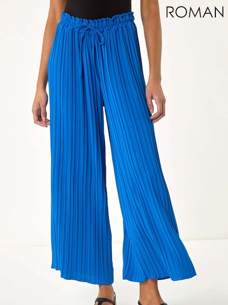 Roman Blue Pleated Wide Leg Culottes (H20503) | 223 QAR