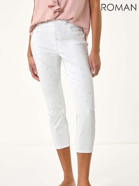 Белый - Roman Embellished Cropped Stretch Jeans (H20508) | €48