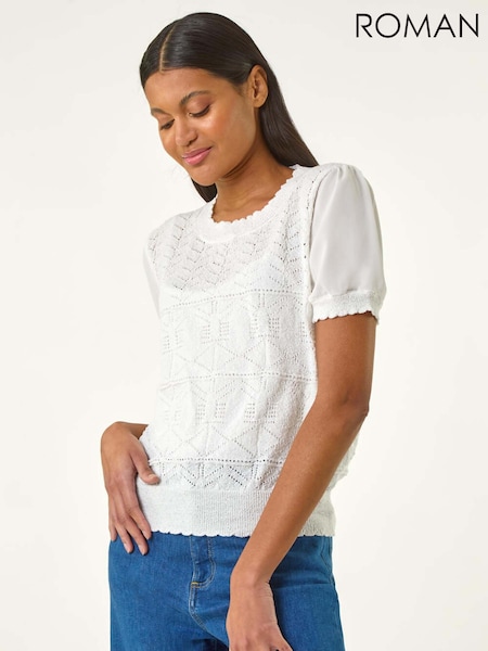 Roman Pointelle Knit T-Shirt (H20511) | €50
