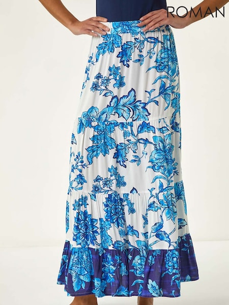 Roman Contrast Floral Tiered Skirt (H20520) | ‏264‏₪