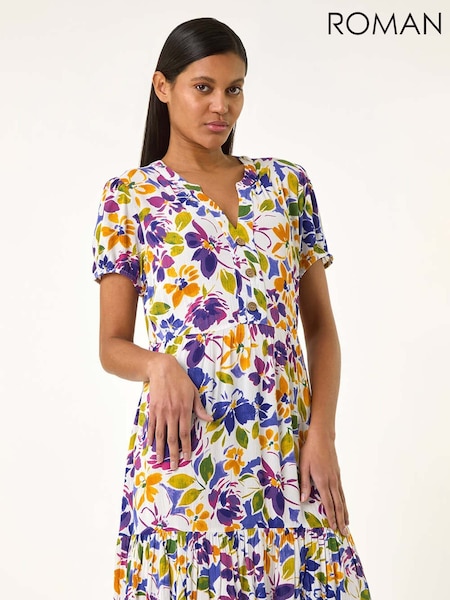 Roman Multi Floral Notch Button Shirt Dress (H20523) | €64