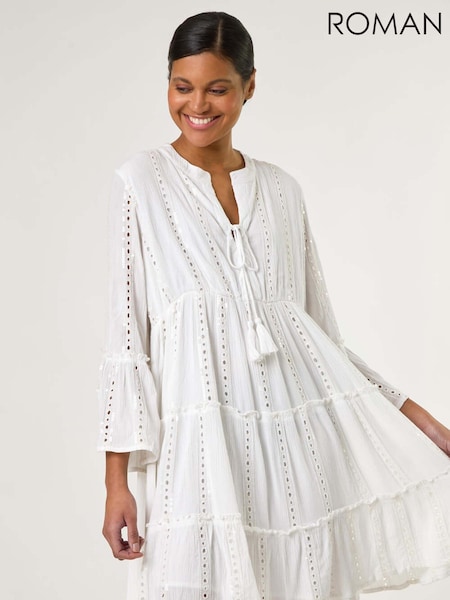 Alb - Roman Shimmer Tie Detail Smock Dress (H20543) | 410 LEI