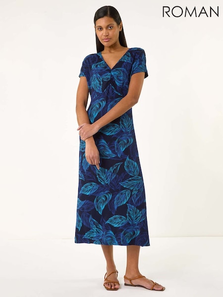 Roman Leaf Print Ruched Midi T-Shirt Dress (H20547) | 335 LEI
