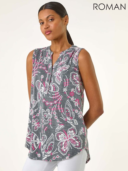 Roman Grey Textured Print Vest Top (H20553) | €40